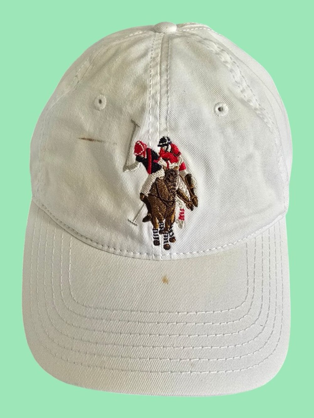 US Polo Assn Adjustable Baseball Cap Hat Large Embroidered Logo w/ STAINS